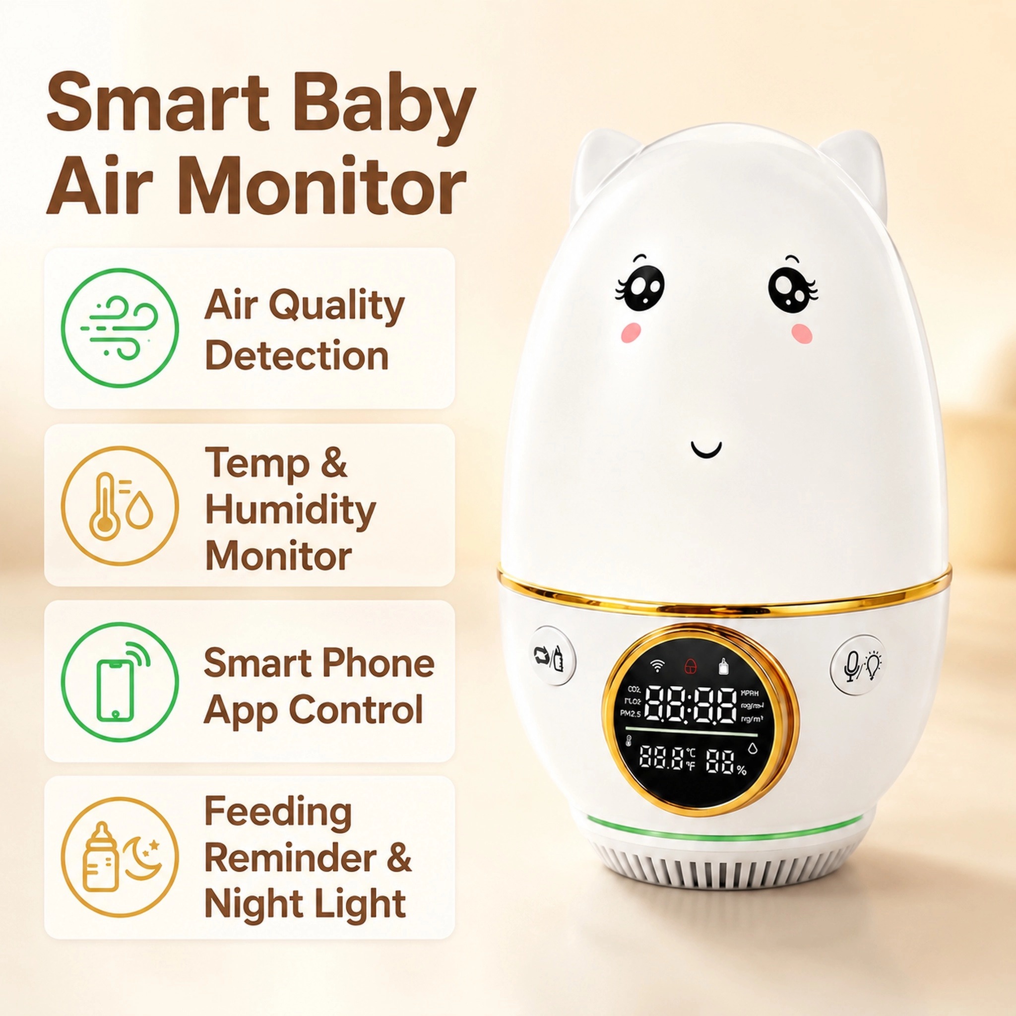 Baby Nursery And Co - Детский монитор HoldPeak с измерением CO₂±50ppm
