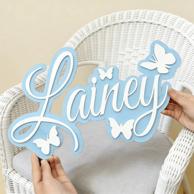 Baby Nursery Wall Decor - Персонализированная табличка с именем ребенка, синий