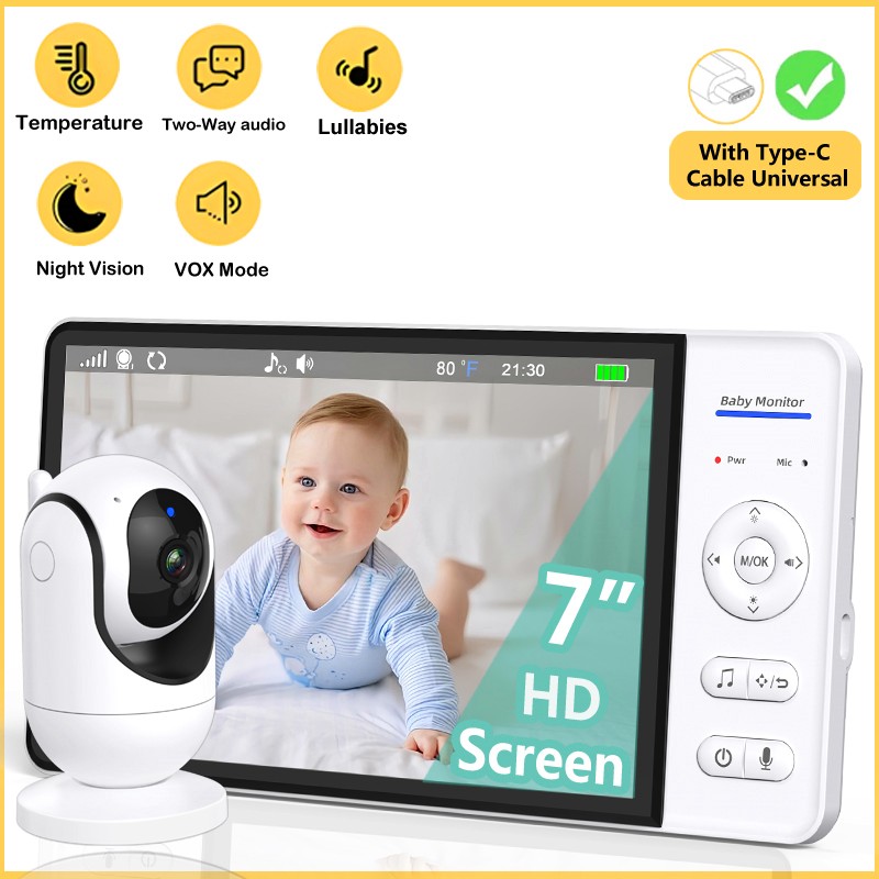 Wearable Baby Monitor - Без Wi-Fi, 7-дюймовая радионяня, двусторонняя аудиосвязь,