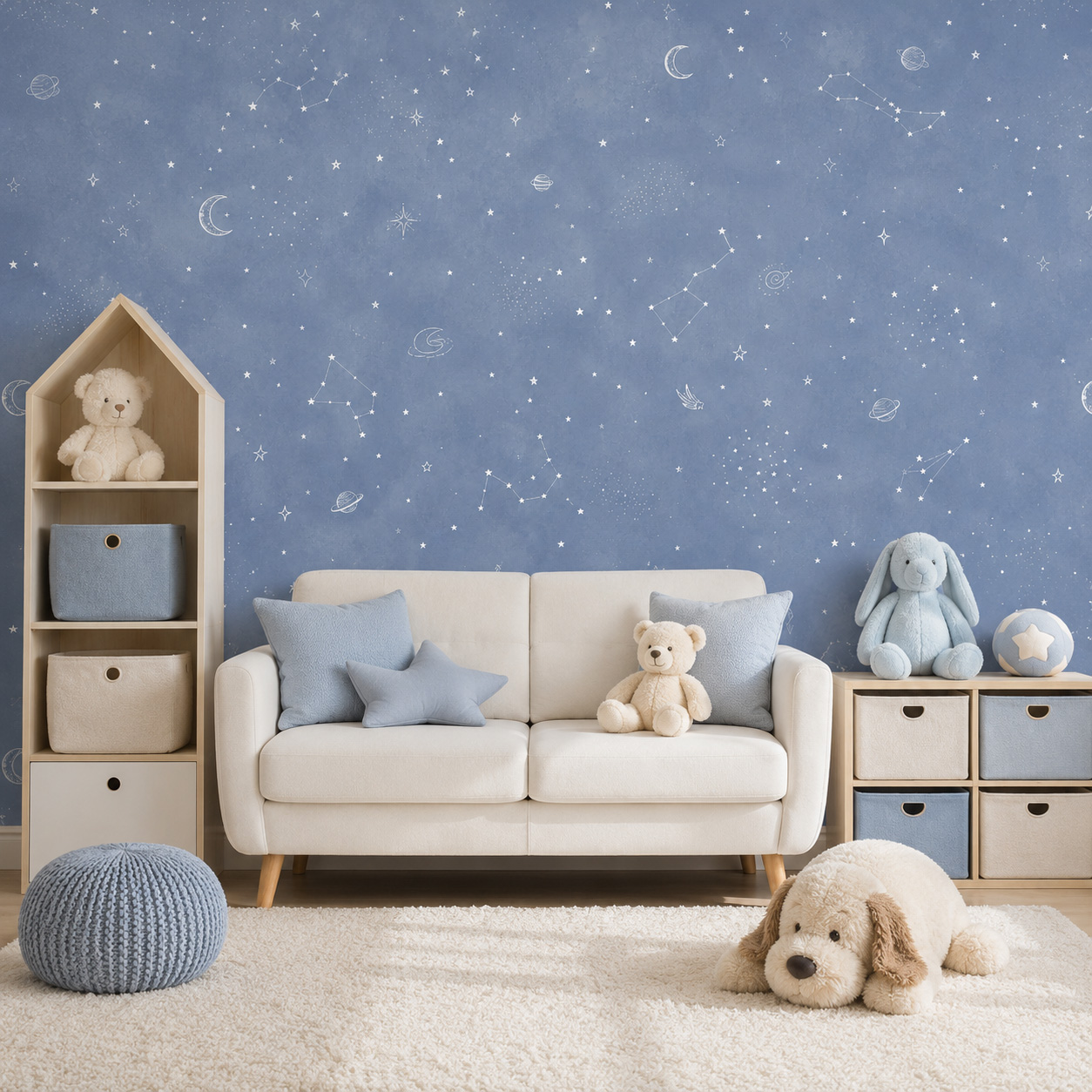 Baby Nursery Water - Самоклеящиеся обои «Голубое звездное небо» для