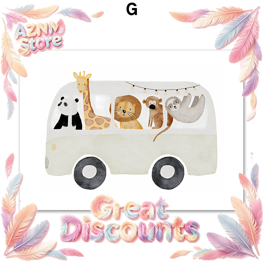 Baby Nursery Prints - Бохо-животные: Слон, Кролик, Медведь, Олень, Пчела.