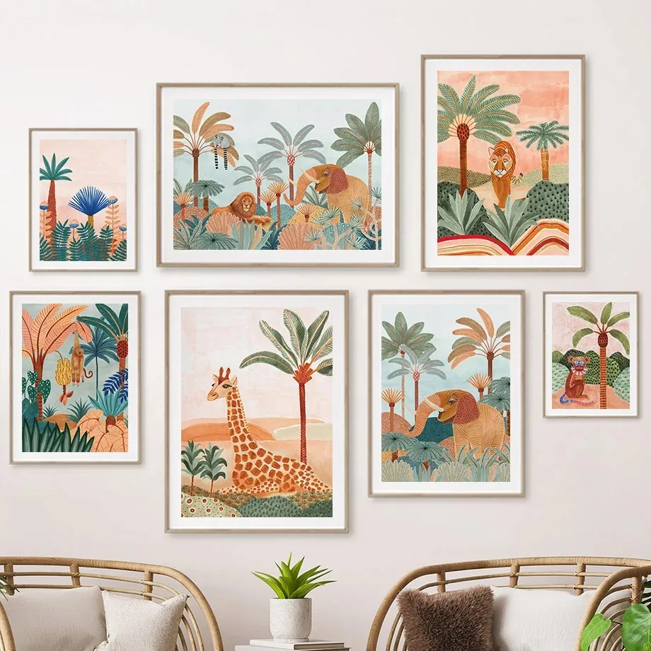 Baby Nursery Jungle Animals - Постер-картина на холсте в стиле бохо