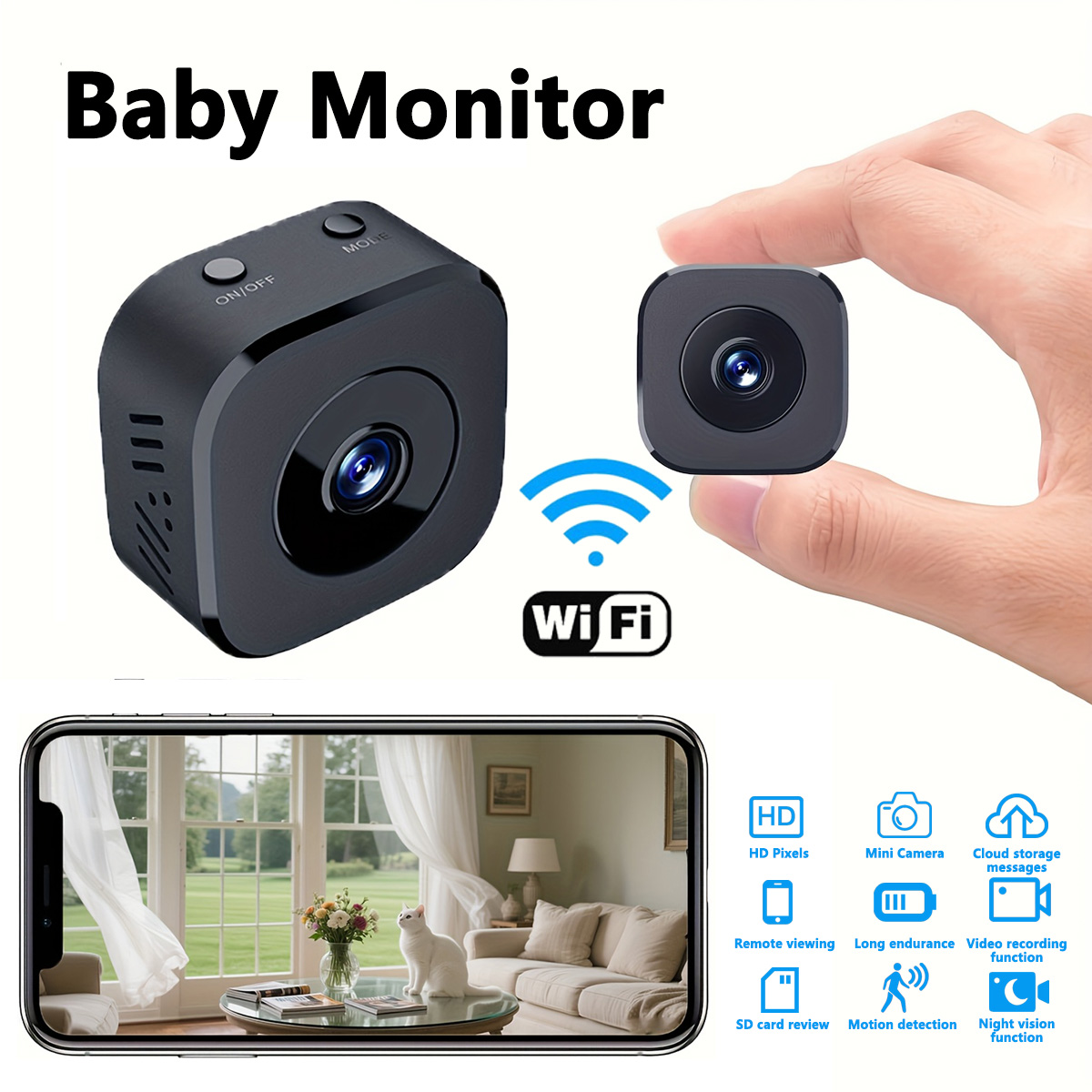 Wearable Baby Monitor - 1080P HD Мини Wi-Fi камера Внутренняя