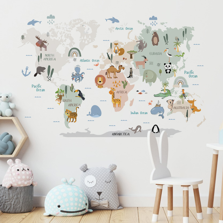 Baby Nursery Vinyl Wall Stickers - Акварельные мультяшные наклейки на стену с