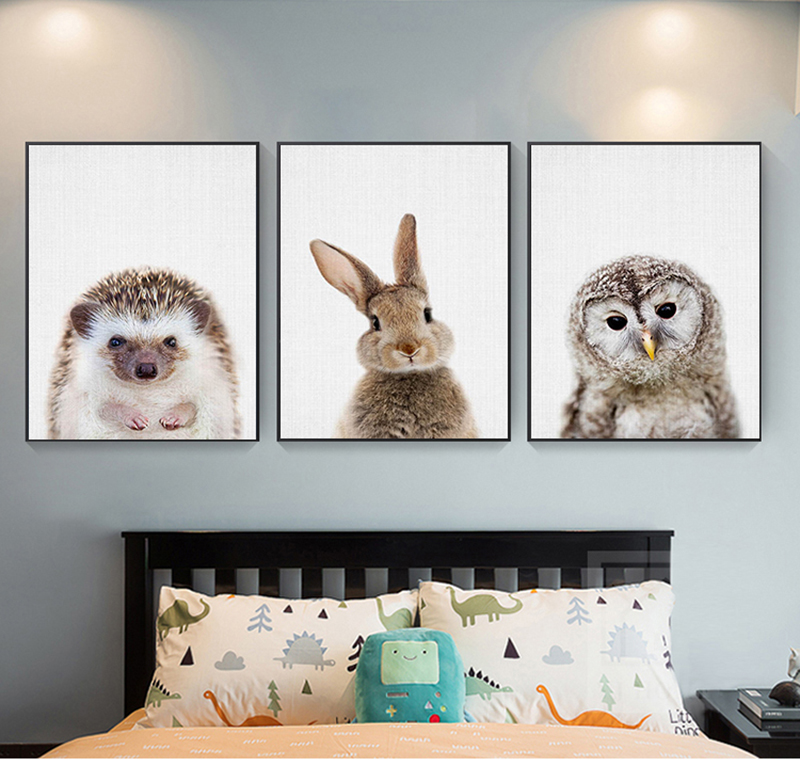 Baby Nursery Prints - Постер на холсте с жирафом, кроликом