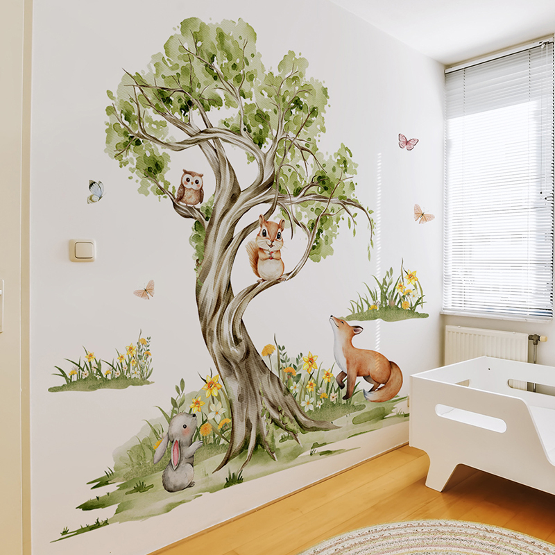 Акварельный лес, большое дерев – обзор и цена Baby Nursery Jungle Animals