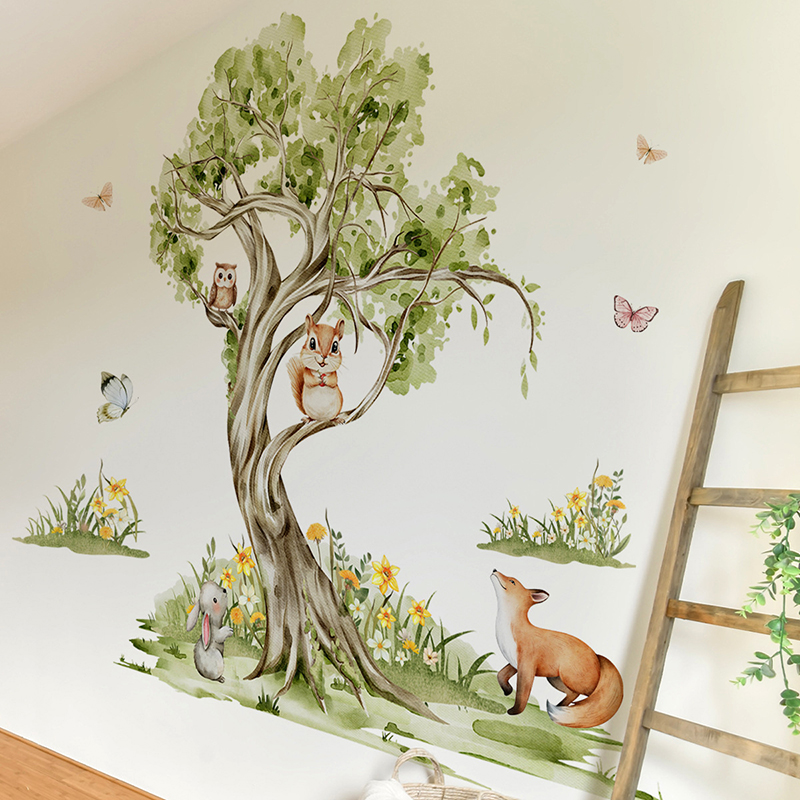 Акварельный лес, большое дерев – обзор и цена Baby Nursery Jungle Animals